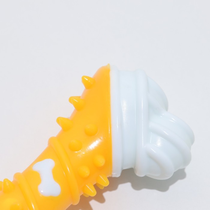 Игрушка двухслойная (твердый и мягкий пластик) "Кость", 12 см, жёлтая