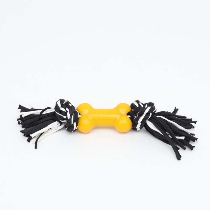 Игрушка канатная с косточкой, до 105 г, до 25 см, чёрно-жёлтая серия