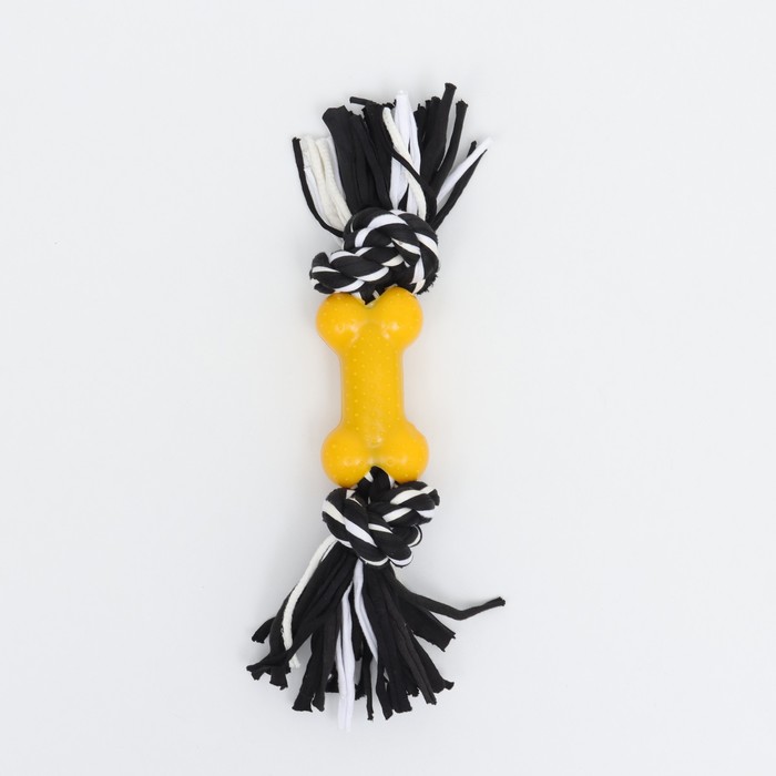 Игрушка канатная с косточкой, до 105 г, до 25 см, чёрно-жёлтая серия