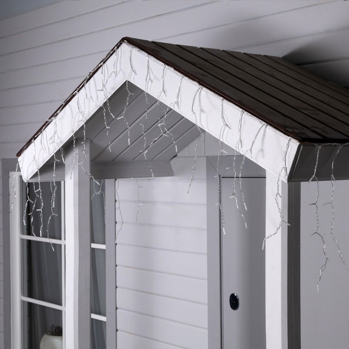 фото Гирлянда «бахрома» 3 х 0.6 м, ip44, прозрачная нить, 114 led, свечение тёплое белое, 8 режимов, солнечная батарея luazon lighting