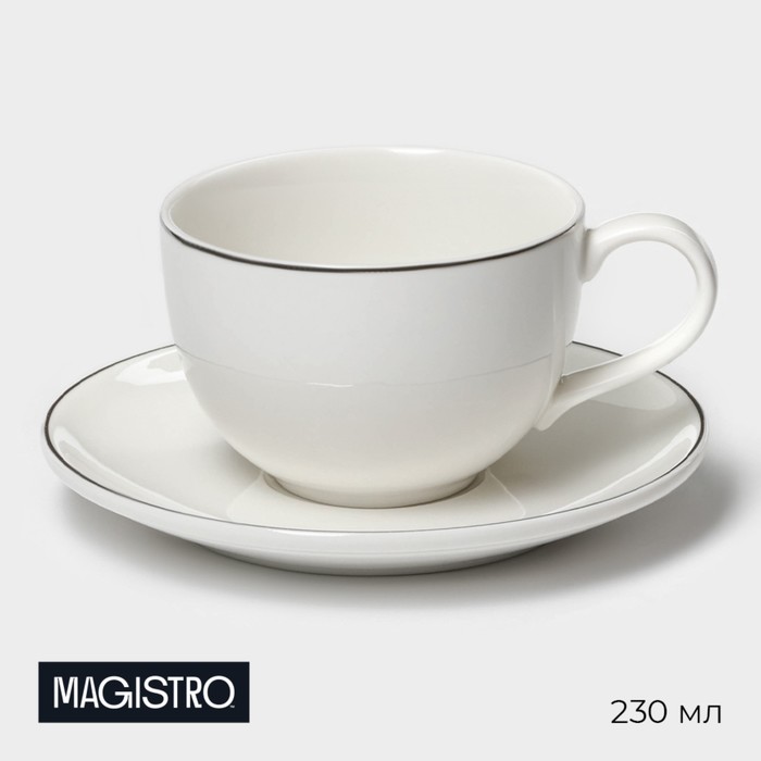 Чайная пара фарфоровая Magistro La Perle, 2 предмета: чашка 230 мл, блюдце d=15 см, цвет белый чайная пара фарфоровая magistro argos 2 предмета чашка 220 мл блюдце d 15 см цвет белый