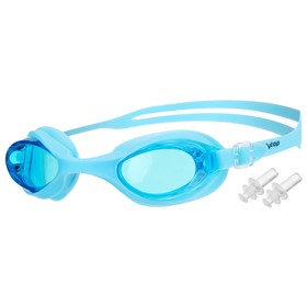 Очки для плавания, взрослые + беруши, цвет голубой