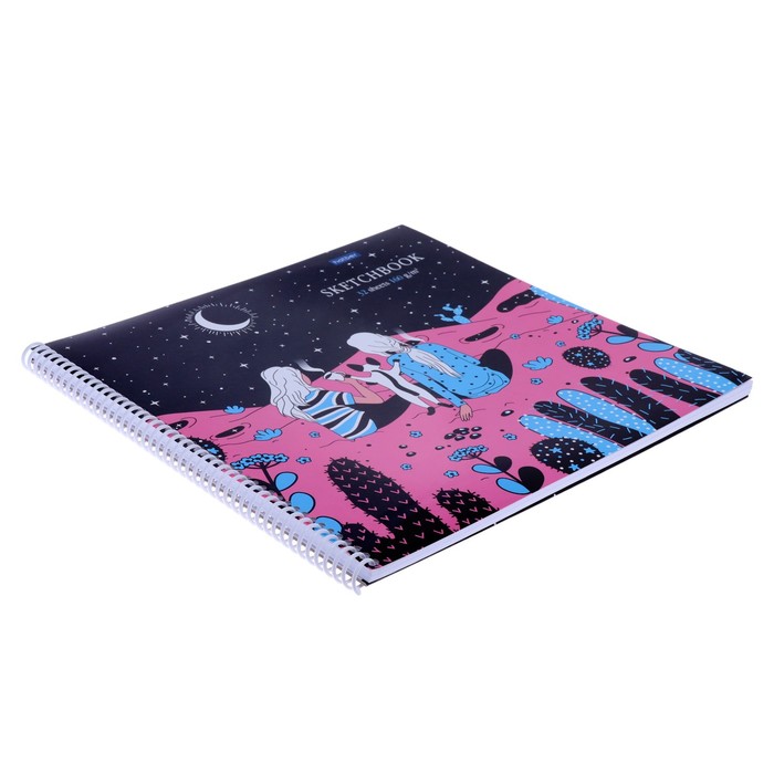Тетрадь-скетчбук 290х290 мм, 32 листа на гребне "Под звездным небом", обложка мелованный картон, глянцевая ламинация, блок 160 г/м², с пошаговыми эскизами 9492452