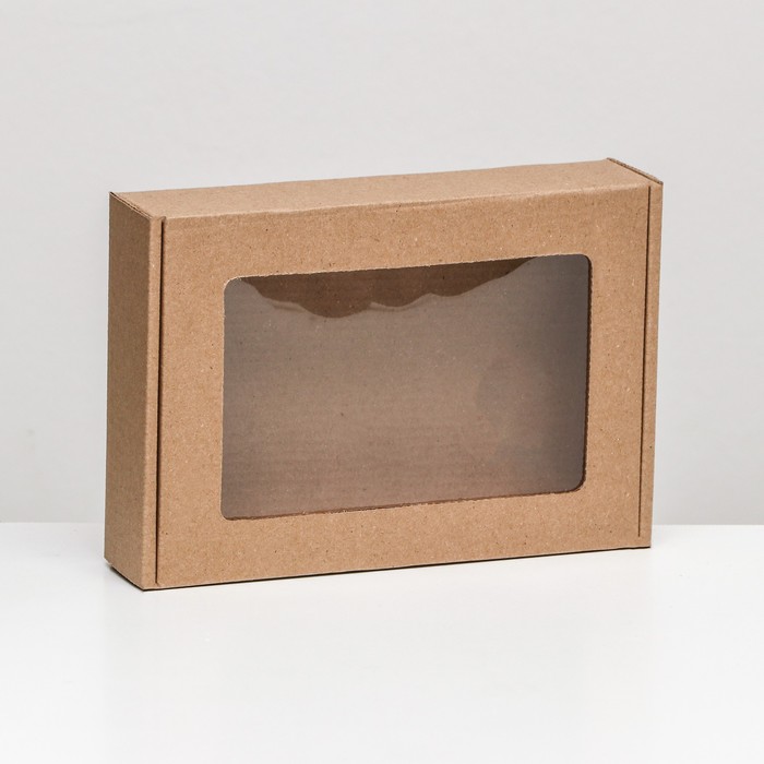 Коробка самосборная, бурая с окном, 21 х 15 х 5 см коробка самосборная черная 21 х 15 х 5 см