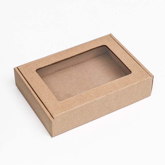 Коробка самосборная, бурая с окном, 21 х 15 х 5 см