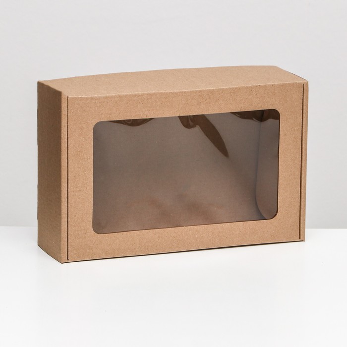 коробка самосборная крафт 26 х 26 х 9 5 см Коробка самосборная, бурая с окном, 26 х 17 х 8 см