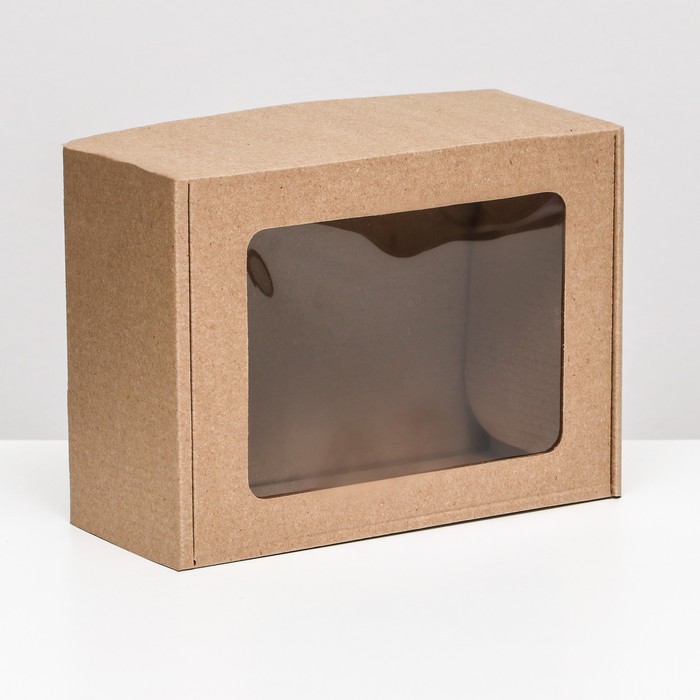 цена Коробка самосборная, бурая с окном, 22 х 16,5 х 9,5 см