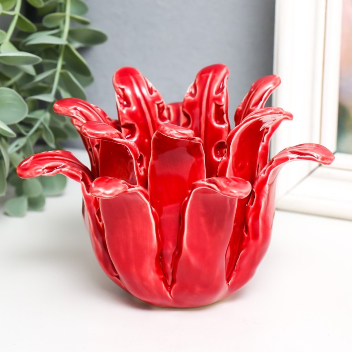Подсвечник керамика на 1 свечу "Руккола" d-4,2 см красный 14х13х9 см