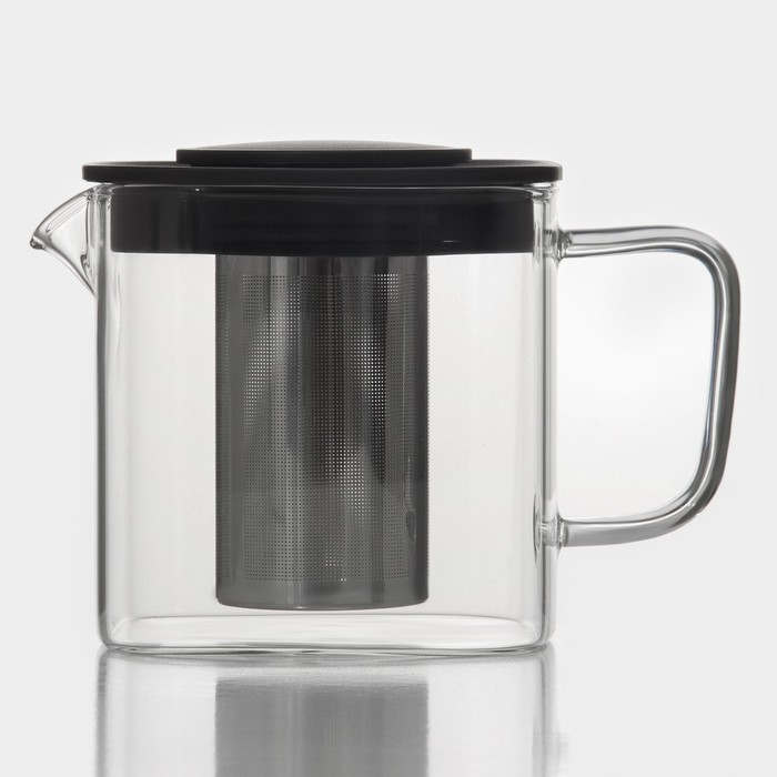 чайник стеклянный заварочный эпле 600 мл с металлическим ситом Чайник стеклянный заварочный «Кватро», 600 мл, с металлическим ситом, цвет чёрный