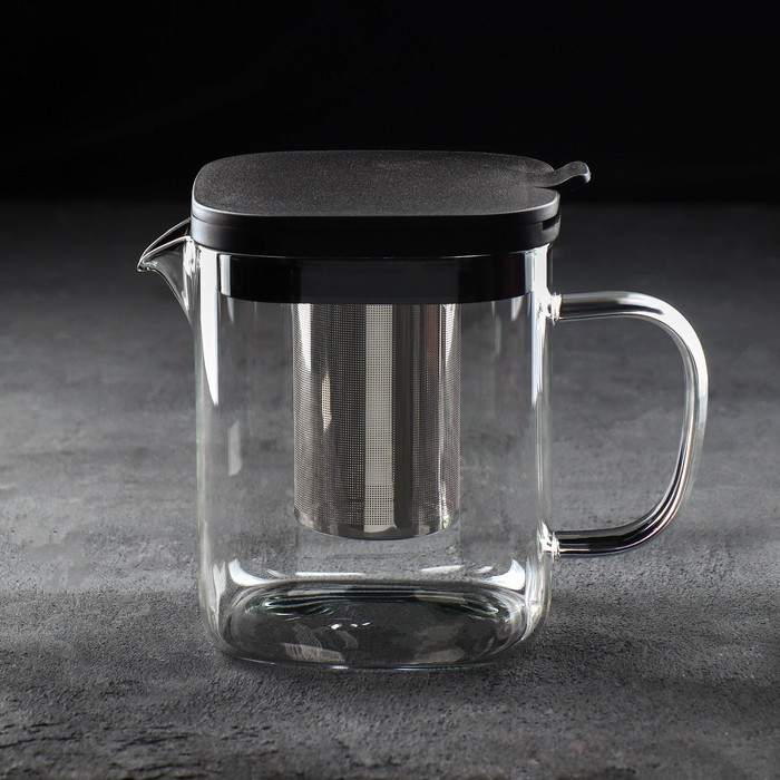 чайник стеклянный заварочный сталь 1 л с металлическим ситом Чайник стеклянный заварочный «Кватро», 1 л, с металлическим ситом, цвет чёрный