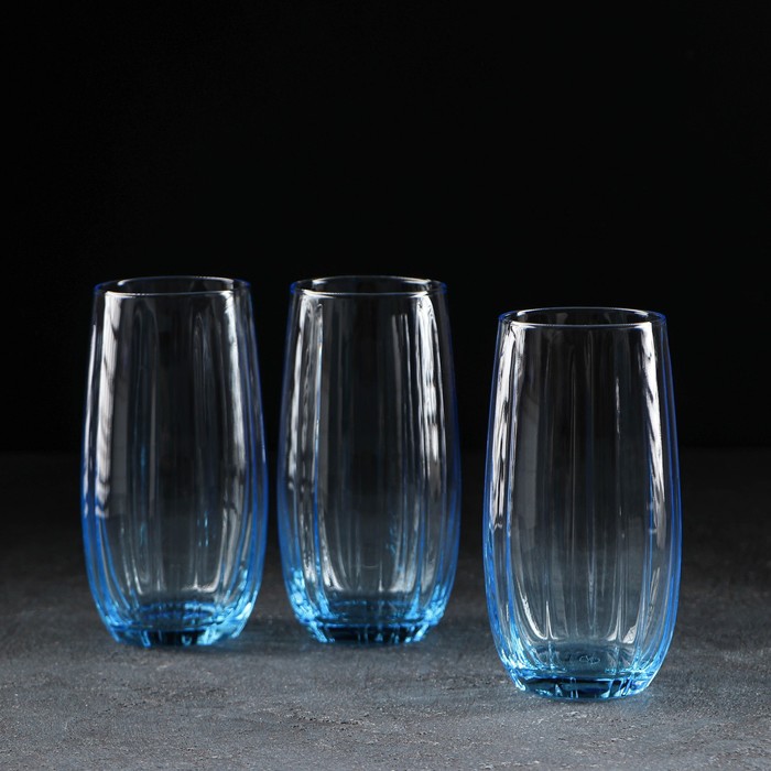 Набор стеклянных стаканов Linka, 500 мл, 3 шт, цвет бирюзовый