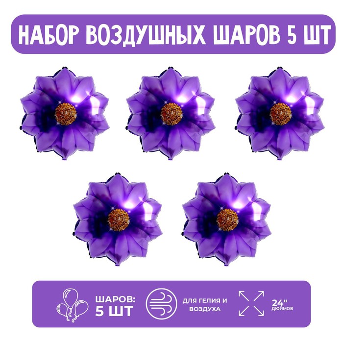 

Набор шар фольгированный 24" "Сиреневая гербера"; 5 шт.