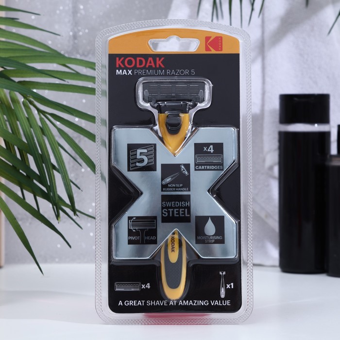 Станок бритвенный Kodak прорезиненная ручка 5 лезвий + 4 сменных кассеты