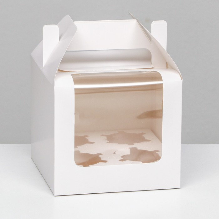 Кондитерская складная коробка для 4 капкейков, белая 16 х 16 х 14 см кондитерская складная коробка для капкейков с окном на 4 шт крафт 16 х 16 х 10 см