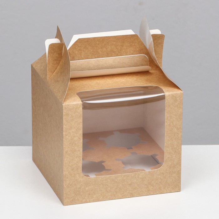 Кондитерская складная коробка для 4 капкейков, крафт 16 х 16 х 14 см кондитерская складная коробка для капкейков с окном на 4 шт крафт 16 х 16 х 10 см