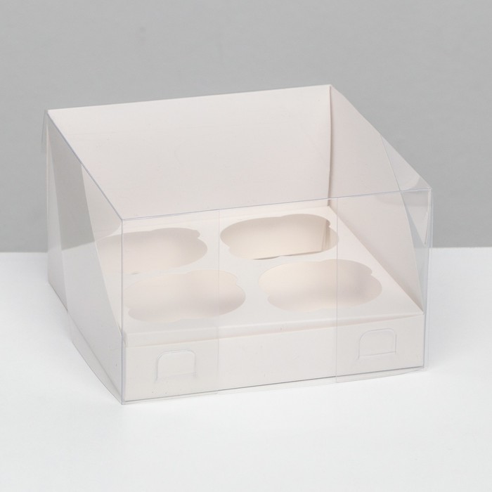 Кондитерская складная коробка для 4 капкейков, белая 16 х 16 х 14 см кондитерская складная коробка для капкейков с окном на 4 шт крафт 16 х 16 х 10 см