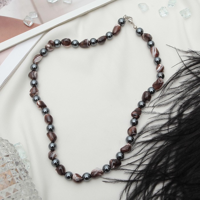 Бусы "Гематит с перламутром" галтовка с шаром, цвет коричнево-серый, 45см