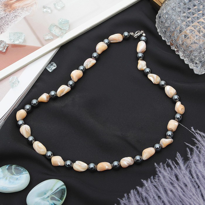 Бусы "Гематит с перламутром" галтовка с шаром, цвет бежевый, 45см