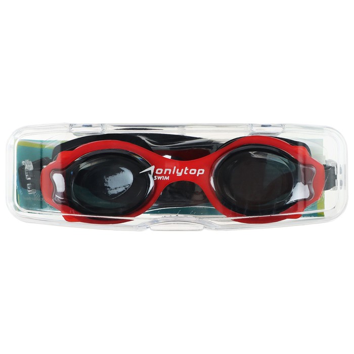Очки для плавания, детские + беруши, цвет черный с красной оправой