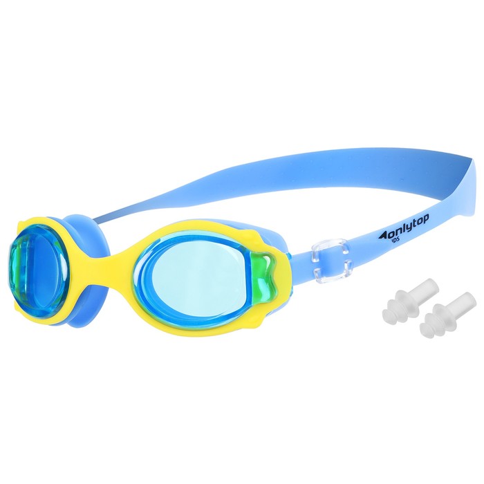 Очки для плавания, детские + беруши, цвет голубой с желтой оправой