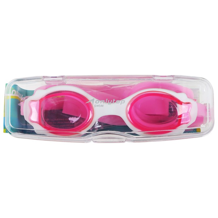 Очки для плавания, детские + беруши, цвет розовый с белой оправой