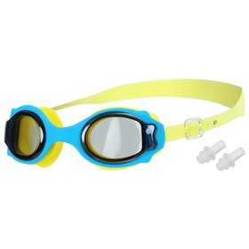 Очки для плавания, детские + беруши, цвет желтый с голубой оправой