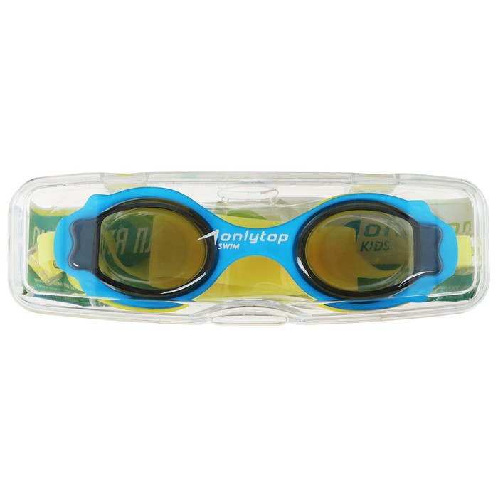Очки для плавания, детские + беруши, цвет желтый с голубой оправой