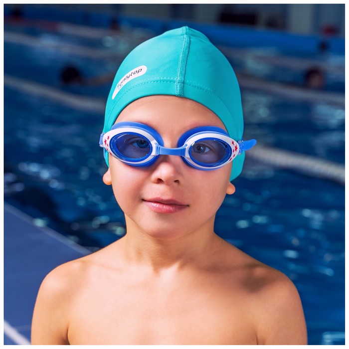 Очки для плавания, детские + беруши, цвет голубой с белой оправой