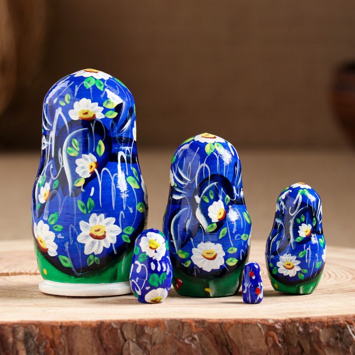 

Матрешка "Тюльпаны"(синий платок), 5 кукольная, 10-11 см