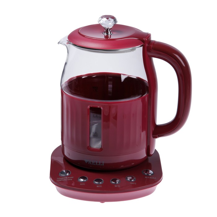 

Чайник электрический KELLI KL-1373, стекло, 1.7 л, 2200 Вт, бордовый