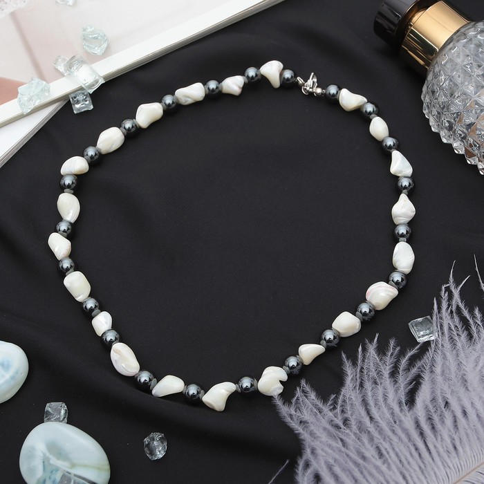 Бусы "Гематит с перламутром" галтовка с шаром, цвет белый, 45см