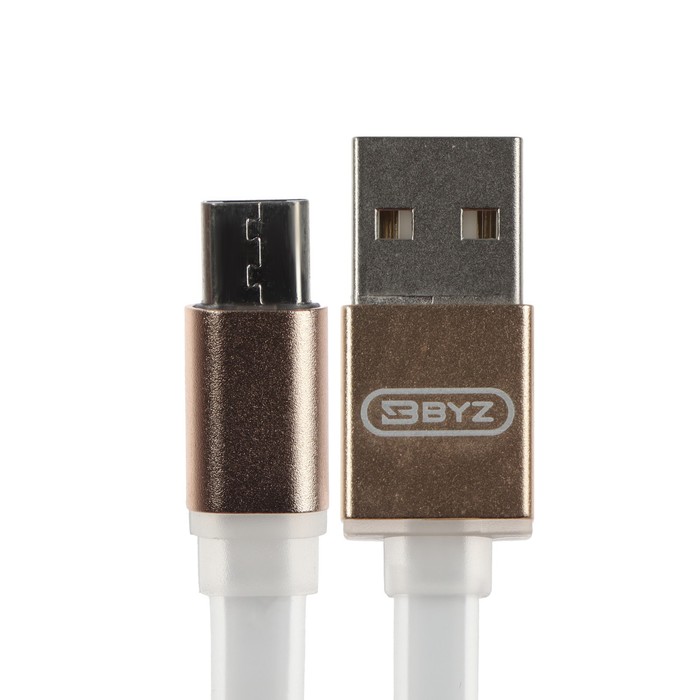 

Кабель BYZ BL-605, microUSB - USB, 2.1 А, 1.2 м, ПВХ, бело-золотистый