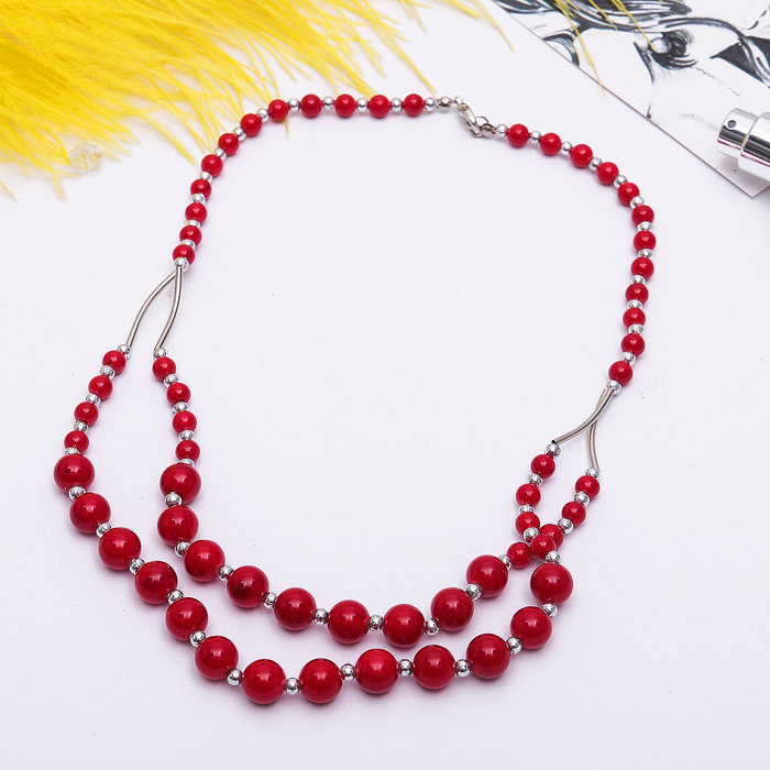 Бусы 2 яруса, шар с металлом "Коралл", 50см