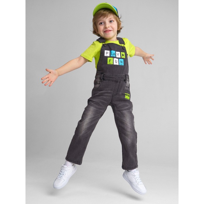 фото Полукомбинезон текстильный джинсовый для мальчика, рост 110 см playtoday