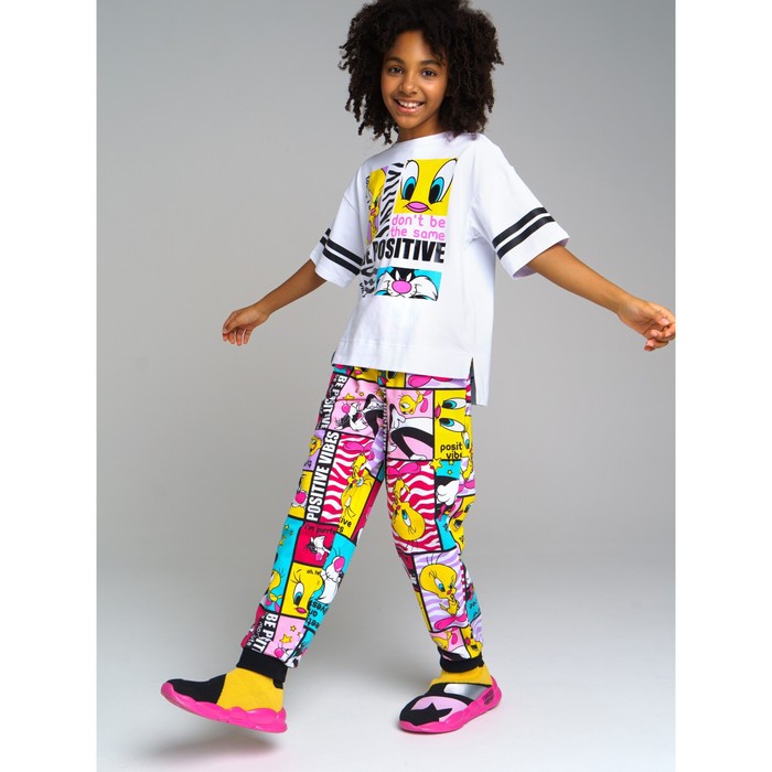 фото Брюки трикотажные для девочек, рост 128 см playtoday