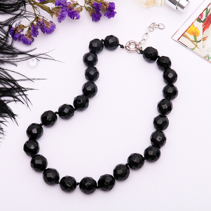 Бусы шар №15 гранёный "Агат чёрный" крупный, 45см