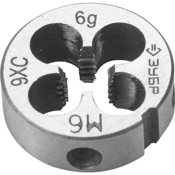 

Плашка ЗУБР 4-28022-06-1.0, сталь 9ХС, круглая ручная, М6 x 1.0 мм