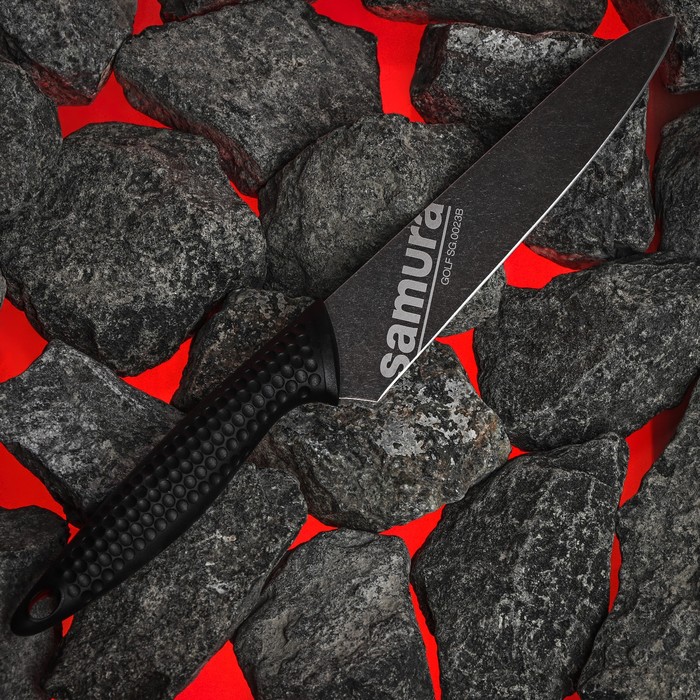 Нож кухонный "Samura GOLF Stonewash", универсальный, лезвие 15,8 см, черная рукоять