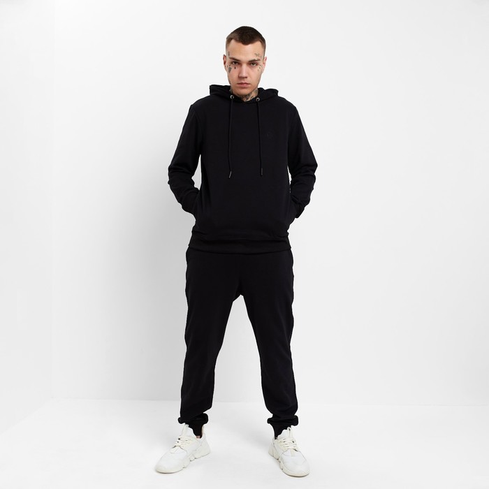 Костюм мужской (толстовка/брюки), цвет чёрный, размер 50 (XL)