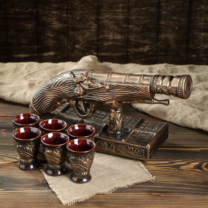 Штоф с рюмками "Пистолет" бронза, 7 предметов, 0,8 л
