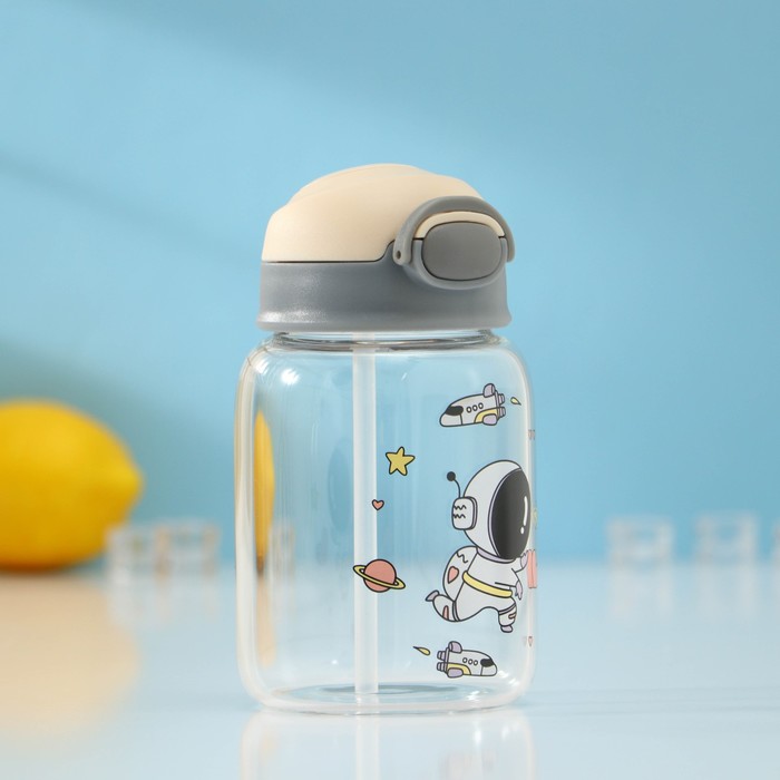 Бутылка для воды стеклянная «Космонавты», 450 мл, 8,2×8,2×15 см, рисунок МИКС