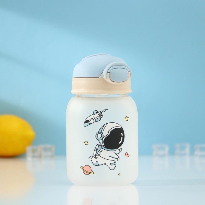 фото Бутылка для воды стеклянная «космонавты», 450 мл, 8,2×8,2×15 см, рисунок микс, матовое стекло