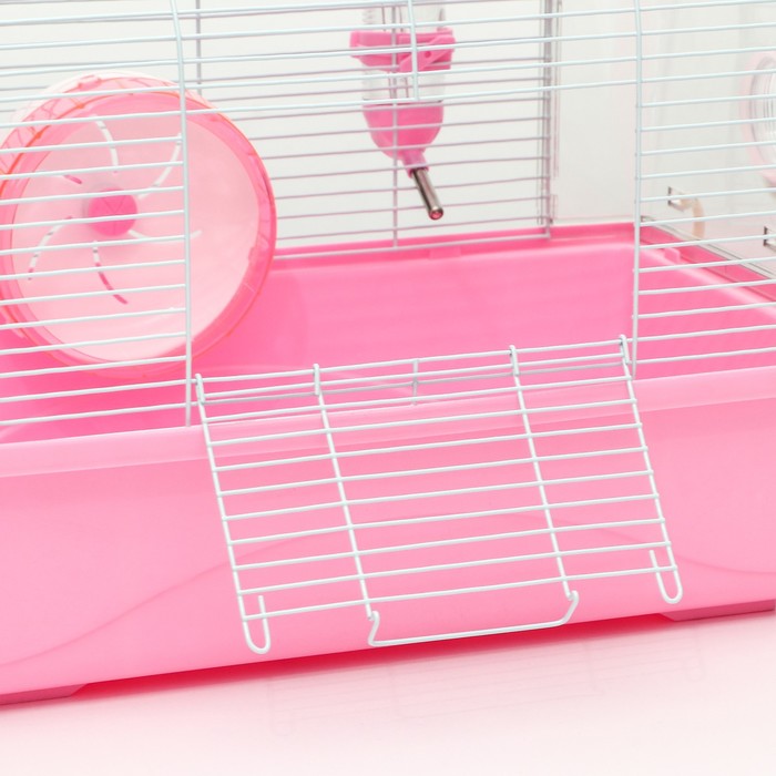 Клетка для грызунов с туннелем, выносным домиком и наполнением, 47 х 30 х 38, см, розовая