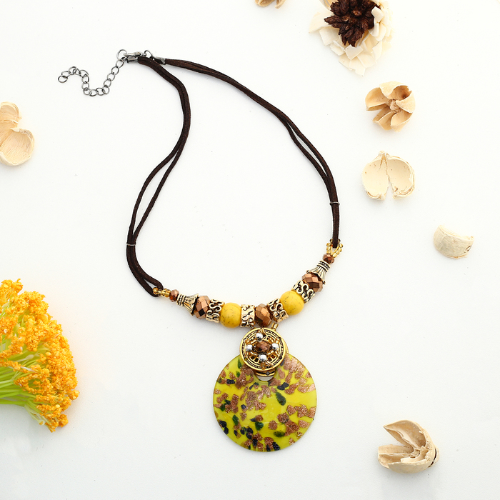 Кулон восход "Муранское стекло" круг, цвет жёлтый