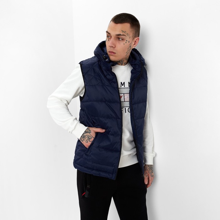 фото Жилет утепленный мужской, цвет тёмно-синий, размер 46 white cotton