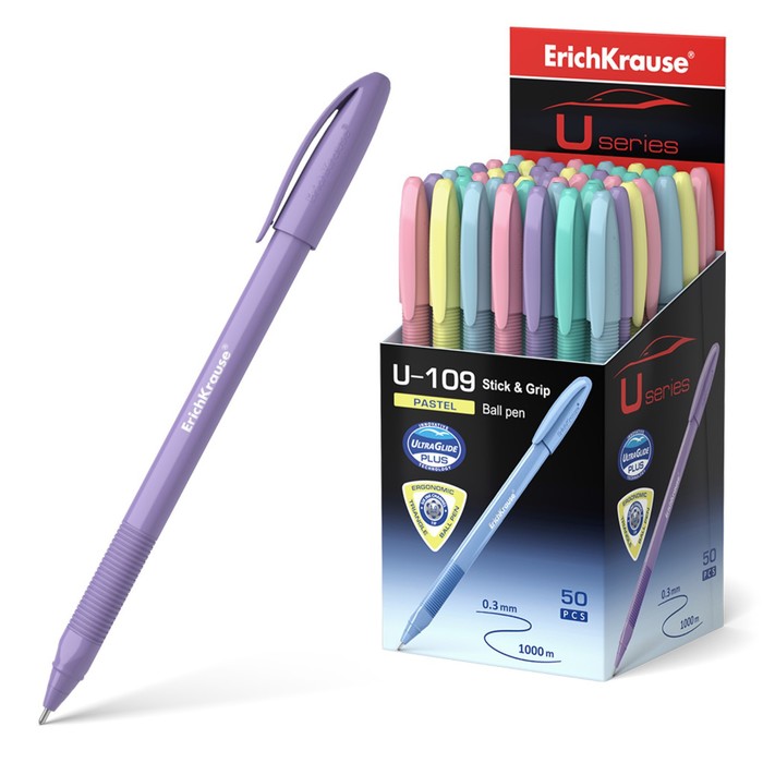 Ручка шариковая ErichKrause U-109 Pastel Stick&Grip 1.0, Ultra Glide, цвет чернил синий ручка шариковая erichkrause u 109 pastel stick