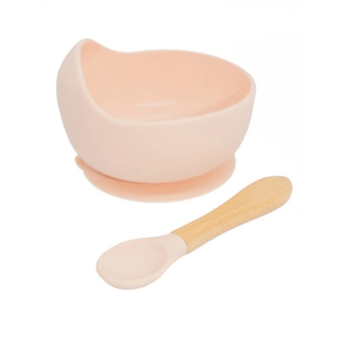 Набор посуды для детей Happy Baby, 2 предмета: миска на присоске и ложка, светло-розовый