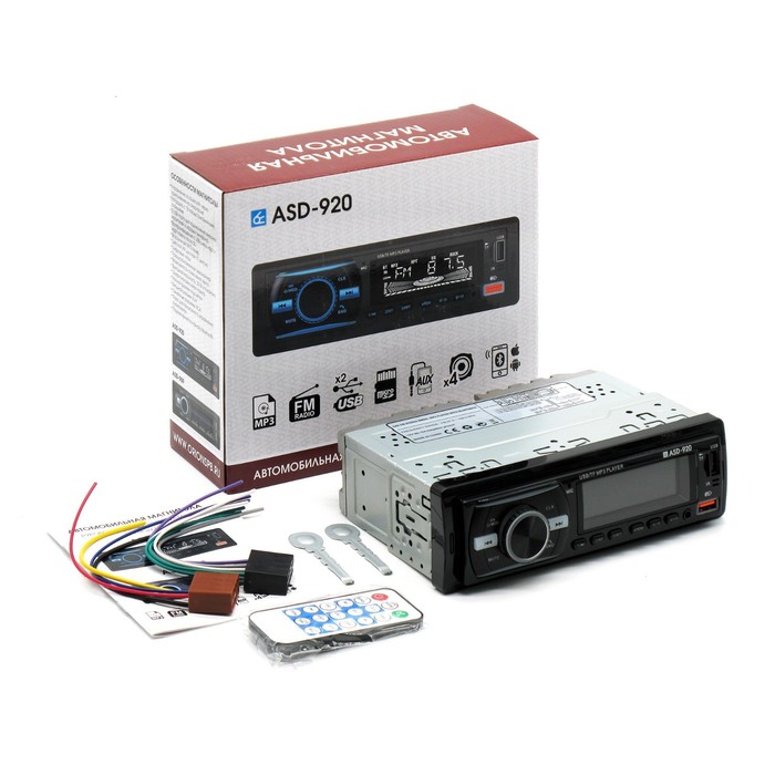Магнитола автомобильная Вымпел ASD-920 FM/USB/AUX/bluetooth, пульт