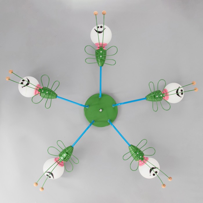 Люстра "Букашки" 5хЕ27 зеленый 68х68х25 см