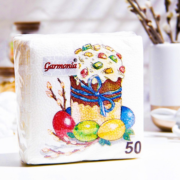 

Салфетки бумажные "Гармония цвета" Пасхальный кулич, 1сл, 24*24, 50 шт